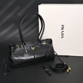 Prada Cleo Black Patent Leather Shoulder Bag with Gold Hardware