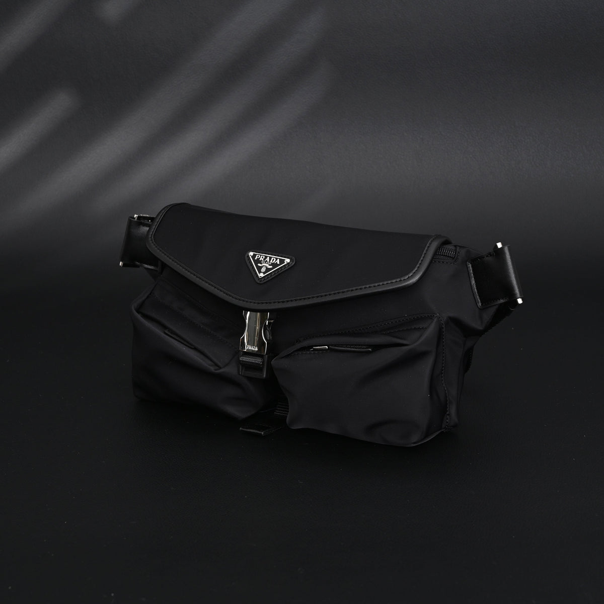 Prada Nylon Black Belt Bag with Silver Logo
